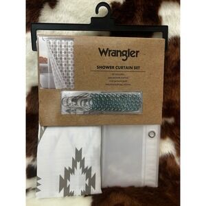 Wrangler Shower Curtain Set Grey White Aztec Southwestern 14 Piece New